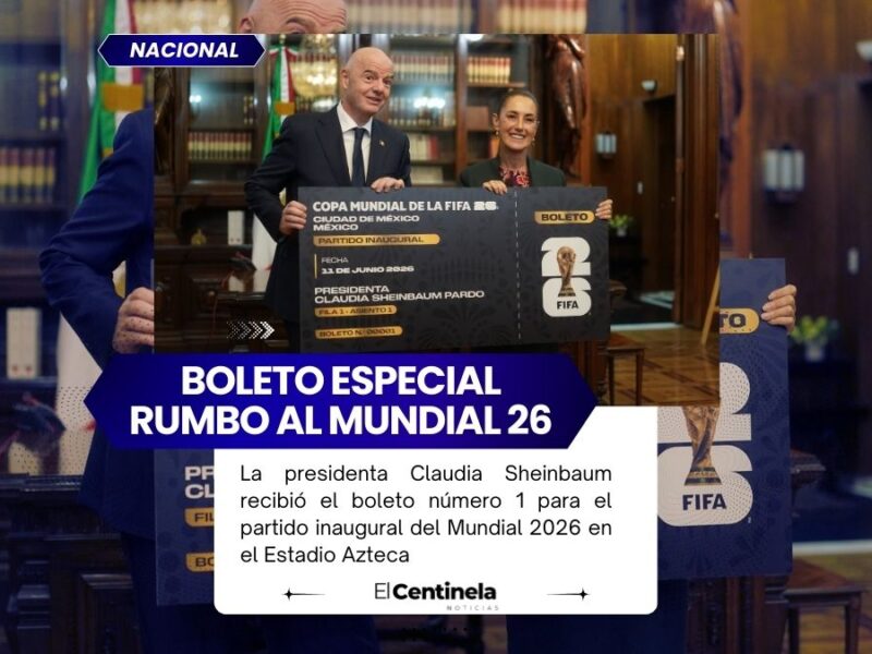 Claudia Sheinbaum recibe boleto número 1 para el partido inaugural del Mundial 2026 en el Estadio Azteca