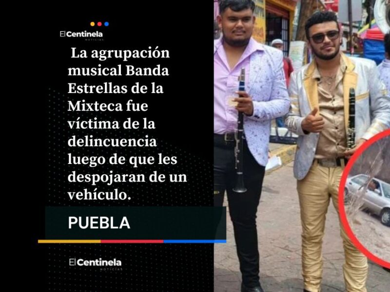 Roban Tsuru con instrumentos y vestuario de banda Estrellas de la Mixteca en Chiautla de Tapia