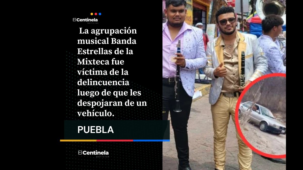 Roban Tsuru con instrumentos y vestuario de banda Estrellas de la Mixteca en Chiautla de Tapia