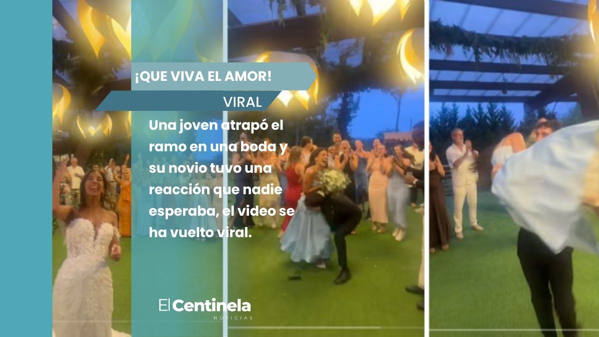 Una joven atrapó el ramo en una boda y su novio tuvo una reacción épica