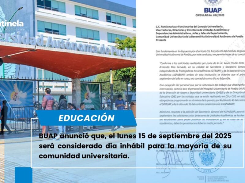 BUAP suspende actividades el lunes 15 de septiembre por fiestas patrias