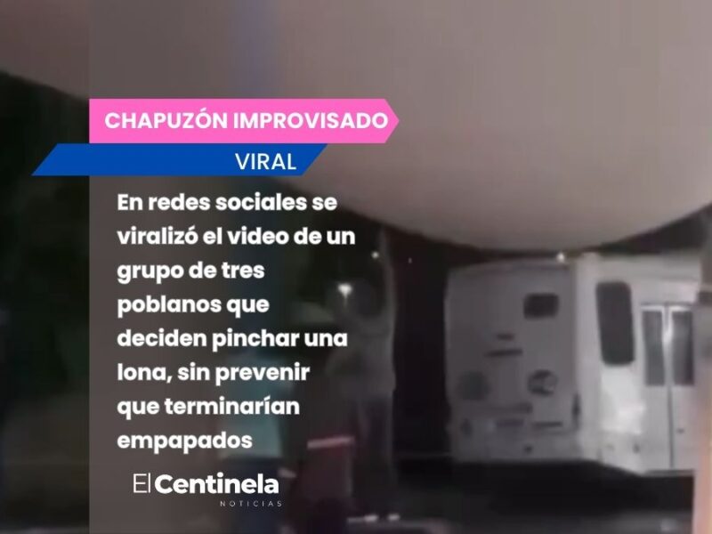¿Un chapuzón? Poblanos se hacen virales por perforar una lona y terminar empapados