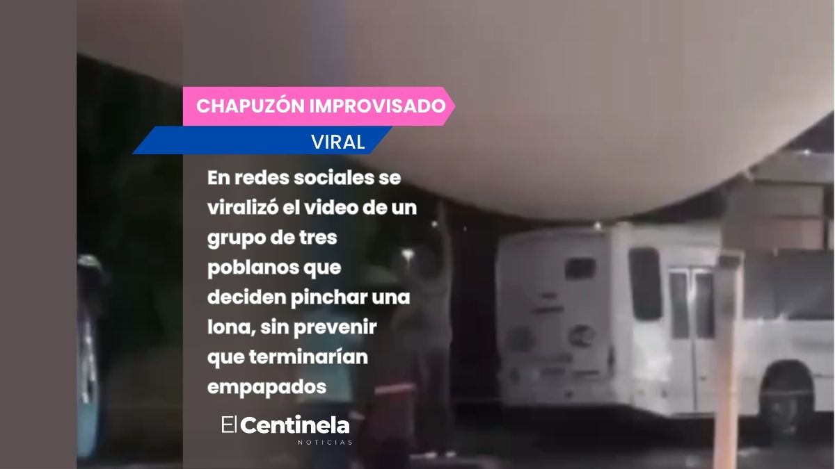 ¿Un chapuzón? Poblanos se hacen virales por perforar una lona y terminar empapados