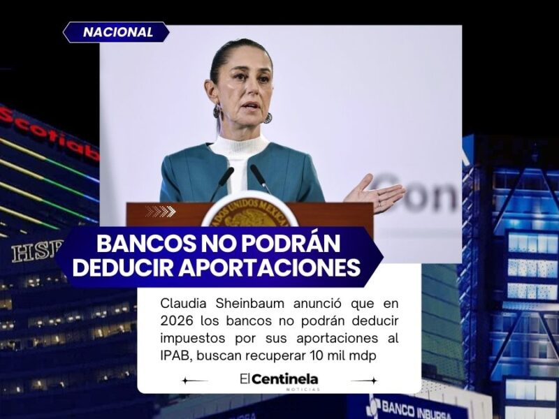 Bancos ya no podrán deducir aportaciones al IPAB en 2026, Sheinbaum prevé recuperar 10 mil mdp