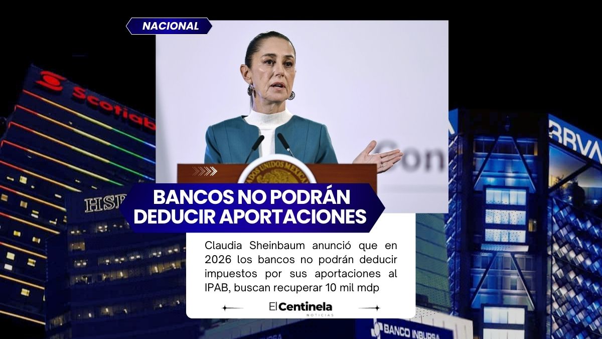 Bancos ya no podrán deducir aportaciones al IPAB en 2026, Sheinbaum prevé recuperar 10 mil mdp