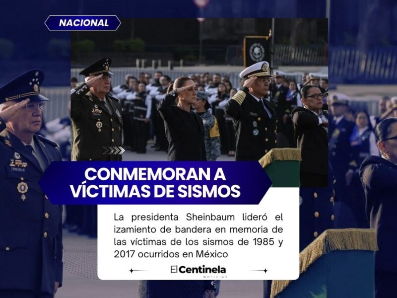 Claudia Sheinbaum encabeza izamiento de bandera por aniversario de los sismos de 1985 y 2017 en México