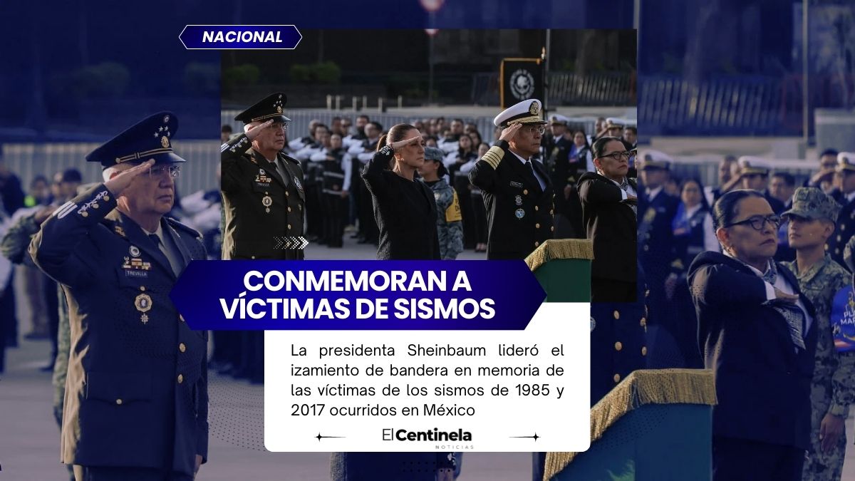 Claudia Sheinbaum encabeza izamiento de bandera por aniversario de los sismos de 1985 y 2017 en México