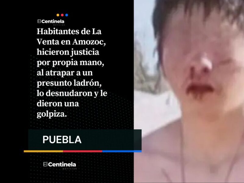 Vecinos de Amozoc golpean y amarran a un poste a presunto ladrón