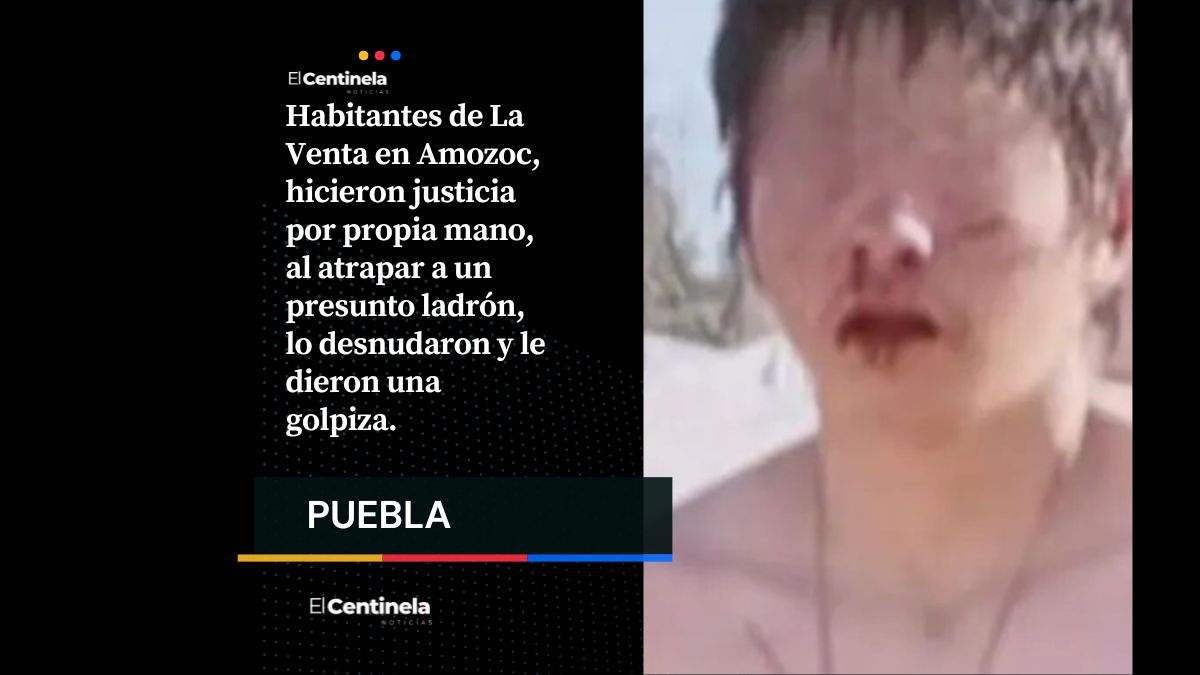 Vecinos de Amozoc golpean y amarran a un poste a presunto ladrón