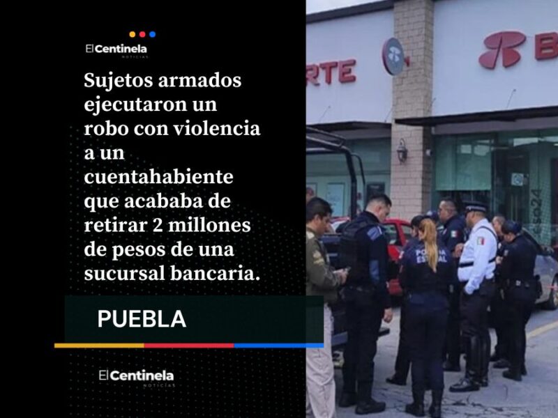 Asaltan a cuentahabiente en Plaza Pabellón de San Andrés Cholula; hampones disparan al aire y hurtan 2 mdp