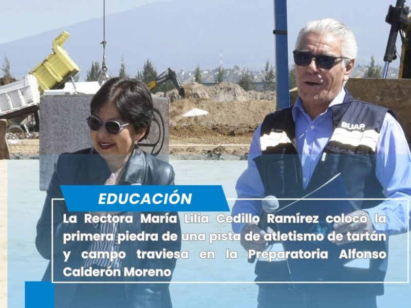 Lilia Cedillo coloca primera piedra de pista de tartán y campo traviesa en la prepa Alfonso Calderón