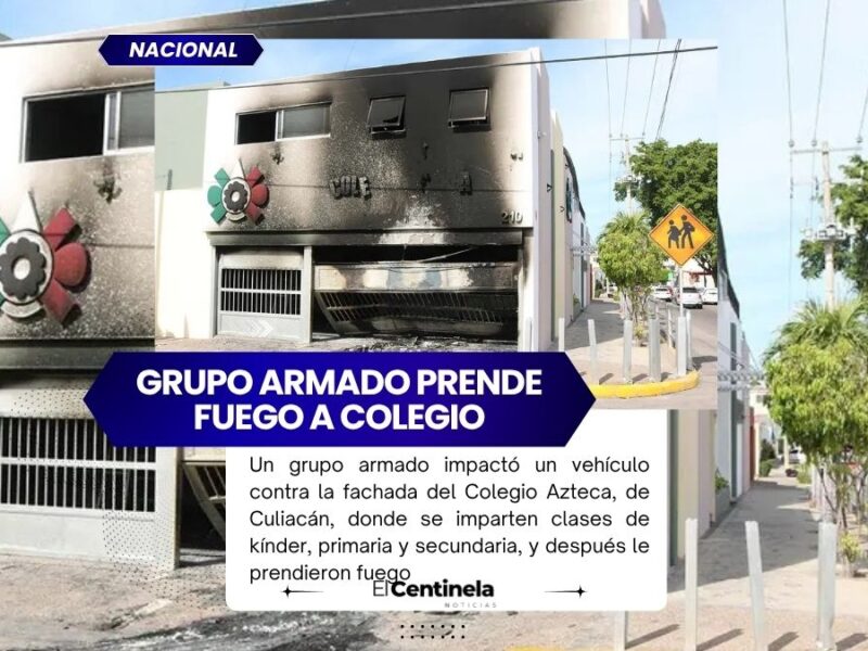 Grupo armado impacta vehículo contra escuela en Culiacán y le prende fuego