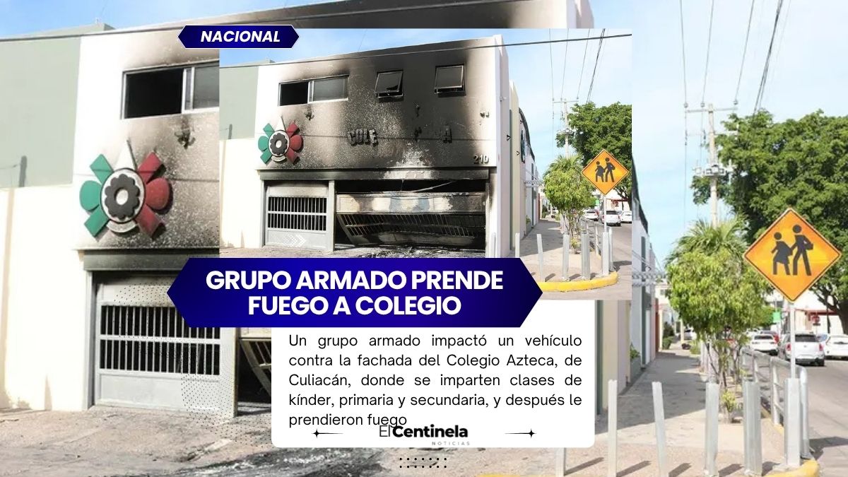 Grupo armado impacta vehículo contra escuela en Culiacán y le prende fuego