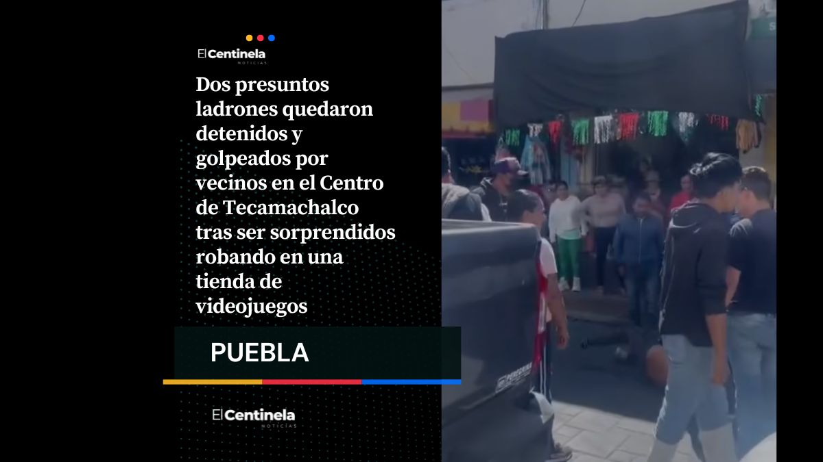 Locatarios detienen y golpean a dos presuntos ladrones en el centro de Tecamachalco