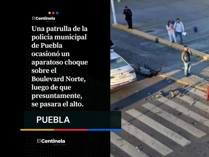 Patrulla municipal se pasa el alto y choca contra vehículo; hay un lesionado