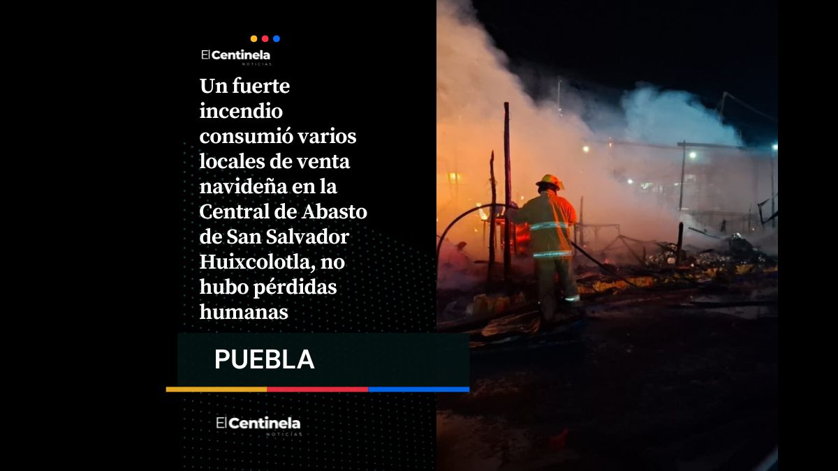Incendio en la Central de Abasto de Huixcolotla acaba con locales durante la madrugada