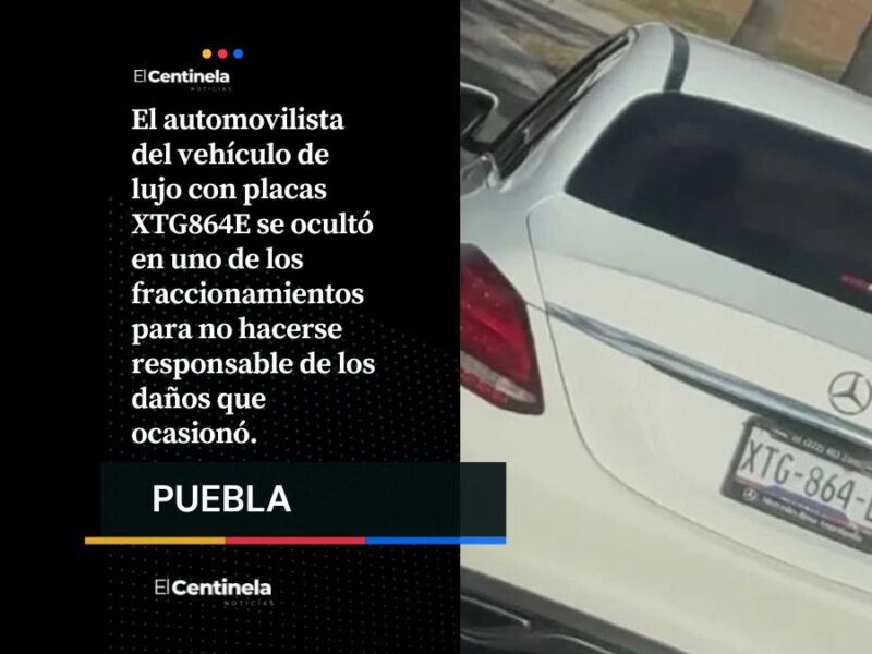 Lomas de Angelópolis pista de carreras: este Mercedes con placas de Tlaxcala chocó y se dio a la fuga