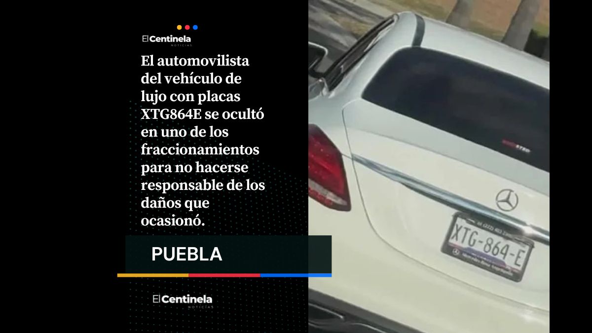 Lomas de Angelópolis pista de carreras: este Mercedes con placas de Tlaxcala chocó y se dio a la fuga