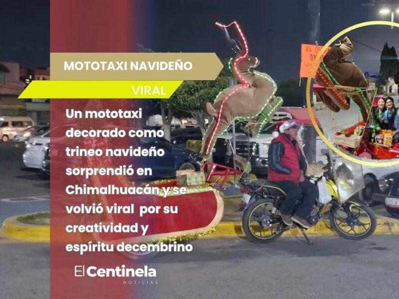 Mototaxi se convierte en trineo de Santa Claus y causa furor en Chimalhuacán