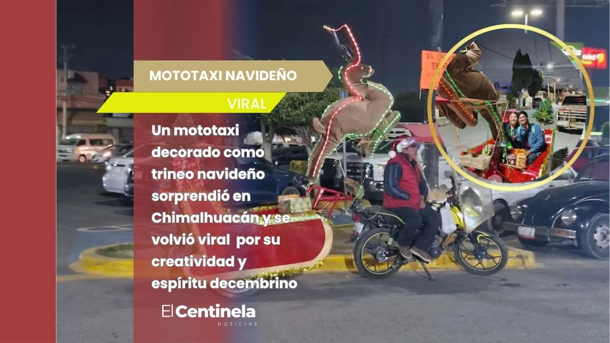 Mototaxi se convierte en trineo de Santa Claus y causa furor en Chimalhuacán