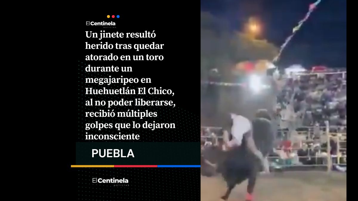 Jinete queda atrapado en toro y resulta herido durante megajaripeo en Huehuetlán El Chico
