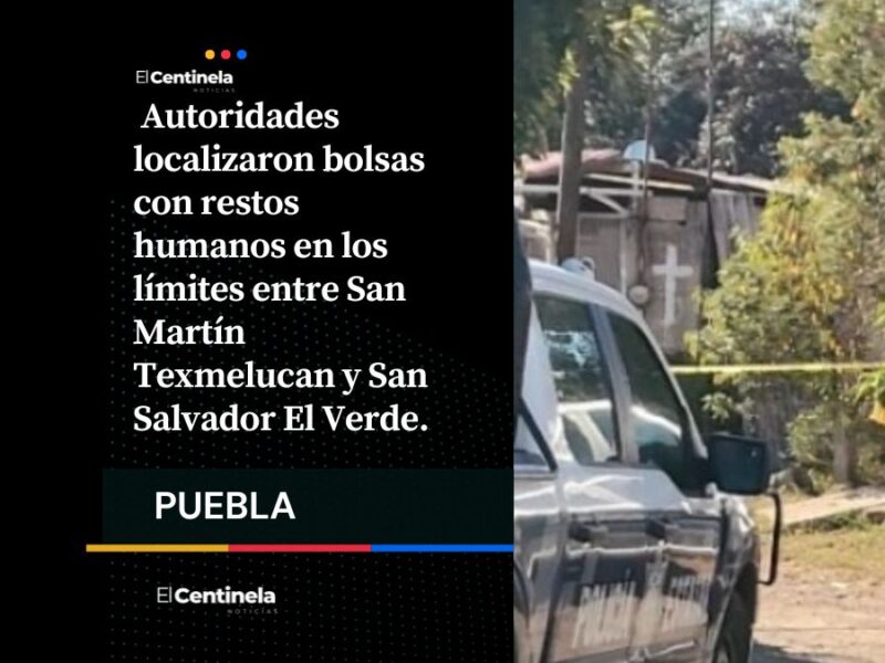 Hallan bolsas con restos humanos en límites de Texmelucan