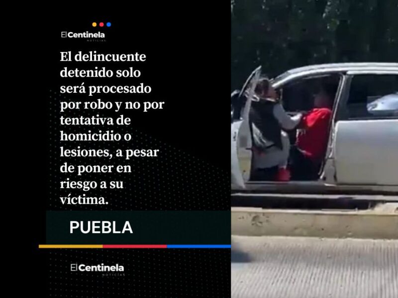 Mujer se cuelga de la puerta de su auto para evitar que se lo roben en Bulevar Valsequillo