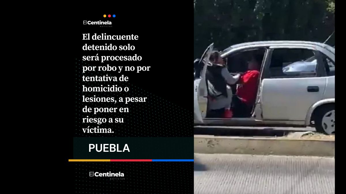 Mujer se cuelga de la puerta de su auto para evitar que se lo roben en Bulevar Valsequillo