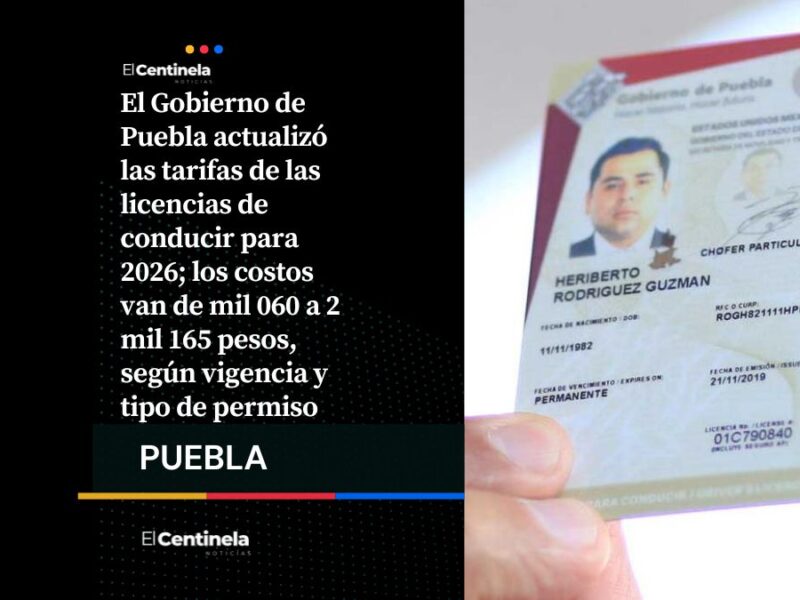 Actualizan tarifas de licencias de conducir en Puebla: aumentan 4% a partir de 2026