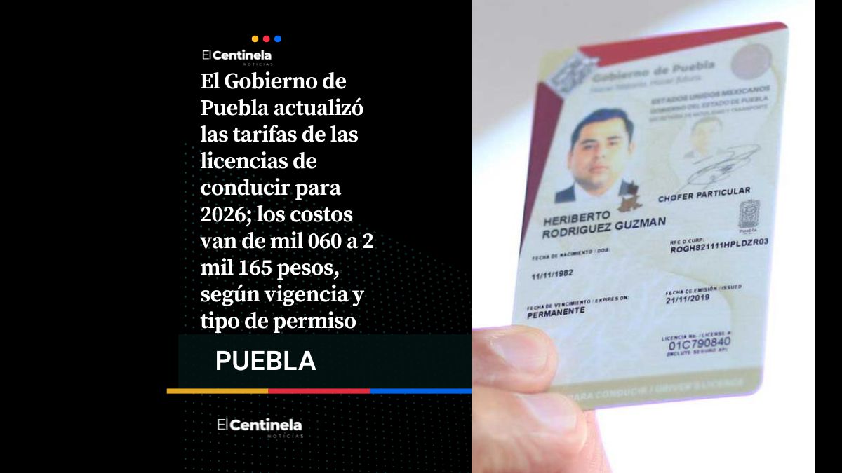 Actualizan tarifas de licencias de conducir en Puebla: aumentan 4% a partir de 2026