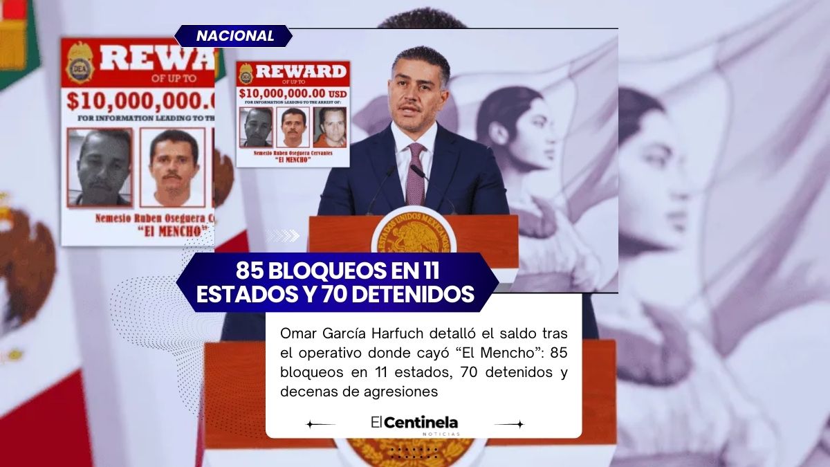Omar García Harfuch informa saldo tras caída de “El Mencho”: 85 bloqueos y 70 detenidos