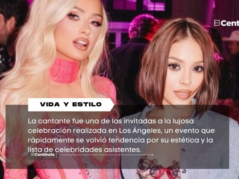 La cantante mexicana brilló en la celebración con temática Barbie organizada por Paris Hilton en Los Ángeles
