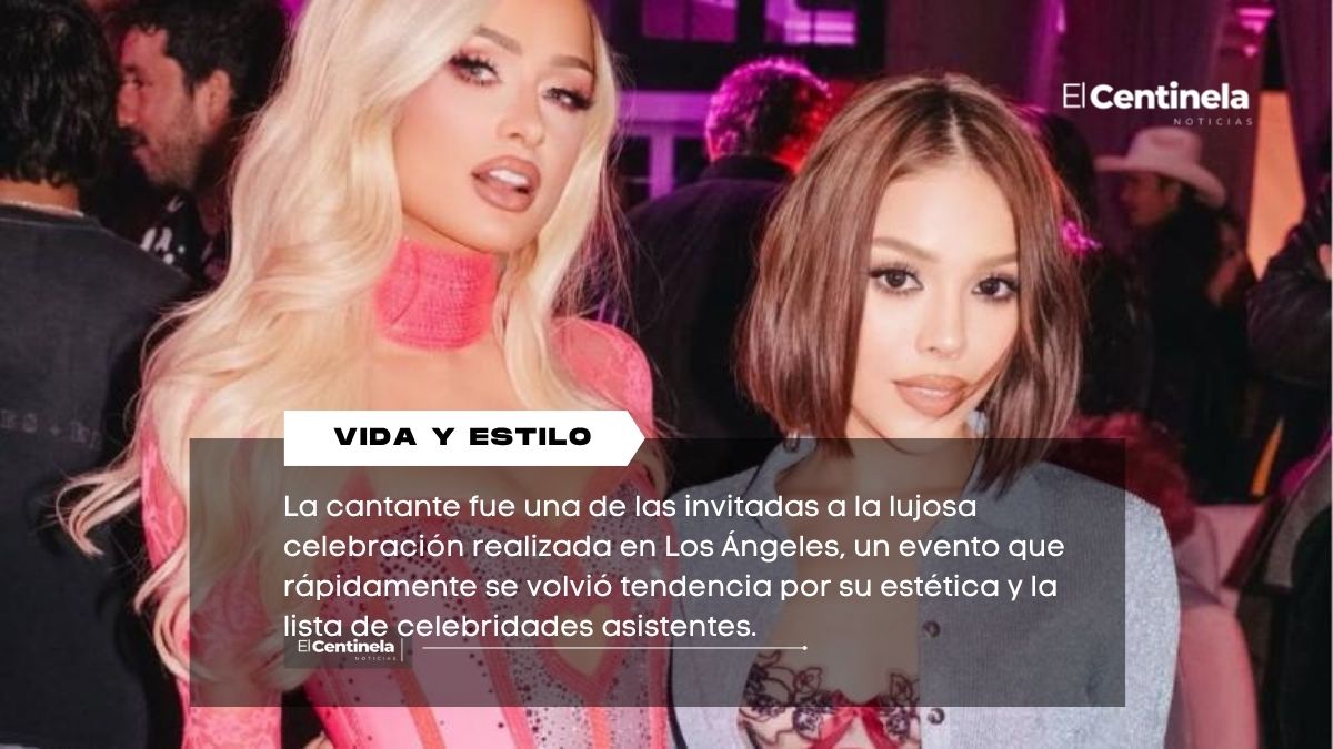 La cantante mexicana brilló en la celebración con temática Barbie organizada por Paris Hilton en Los Ángeles