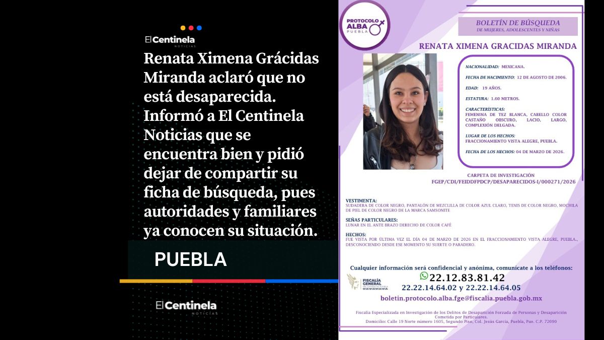Renata Ximena aclara que está bien y pide detener difusión de ficha de búsqueda