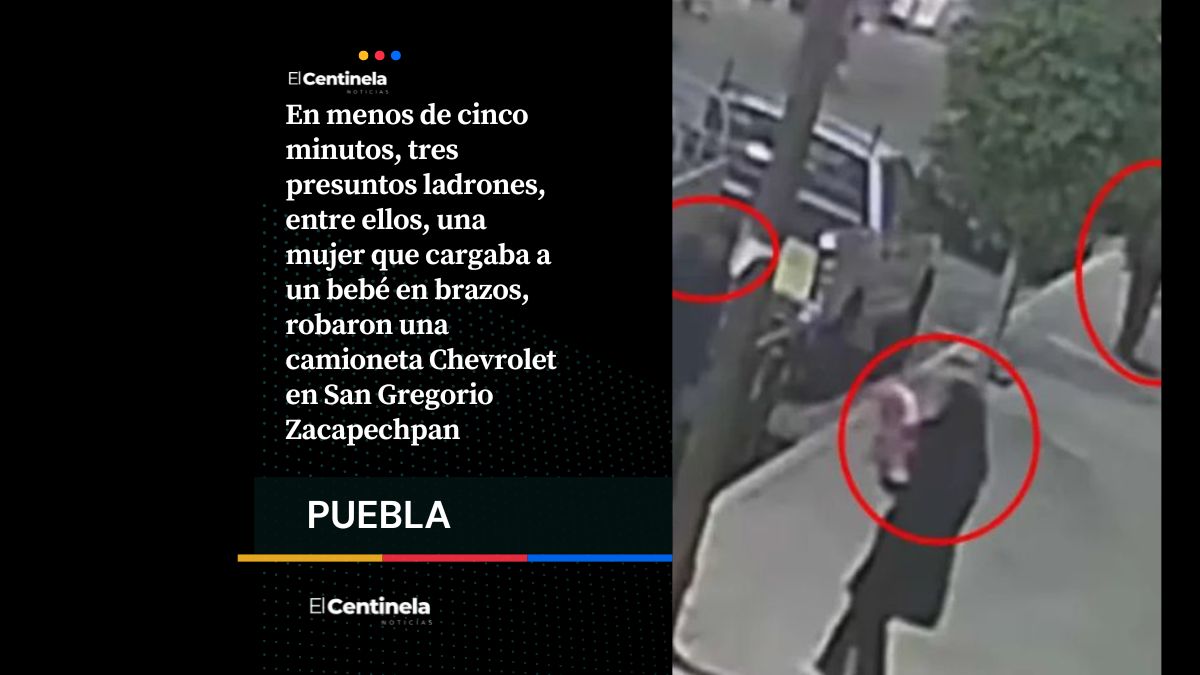 Con bebé en brazos, tres ladrones roban camioneta en San Pedro Cholula