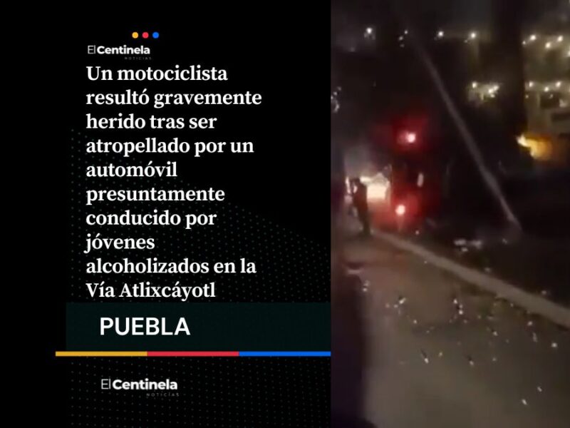 Jóvenes ebrios atropellan a motociclista en la Vía Atlixcáyotl y terminan estrellados contra un árbol