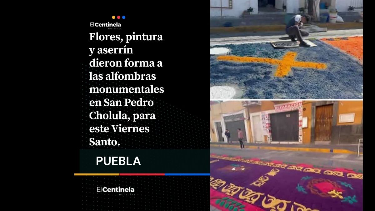 Crean alfombras monumentales para procesión de Viernes Santo en San Pedro Cholula