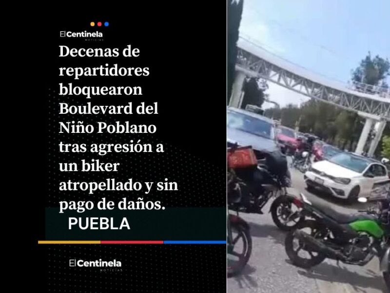 Repartidores de DiDi bloquean el Boulevard del Niño Poblano tras agresión a compañero