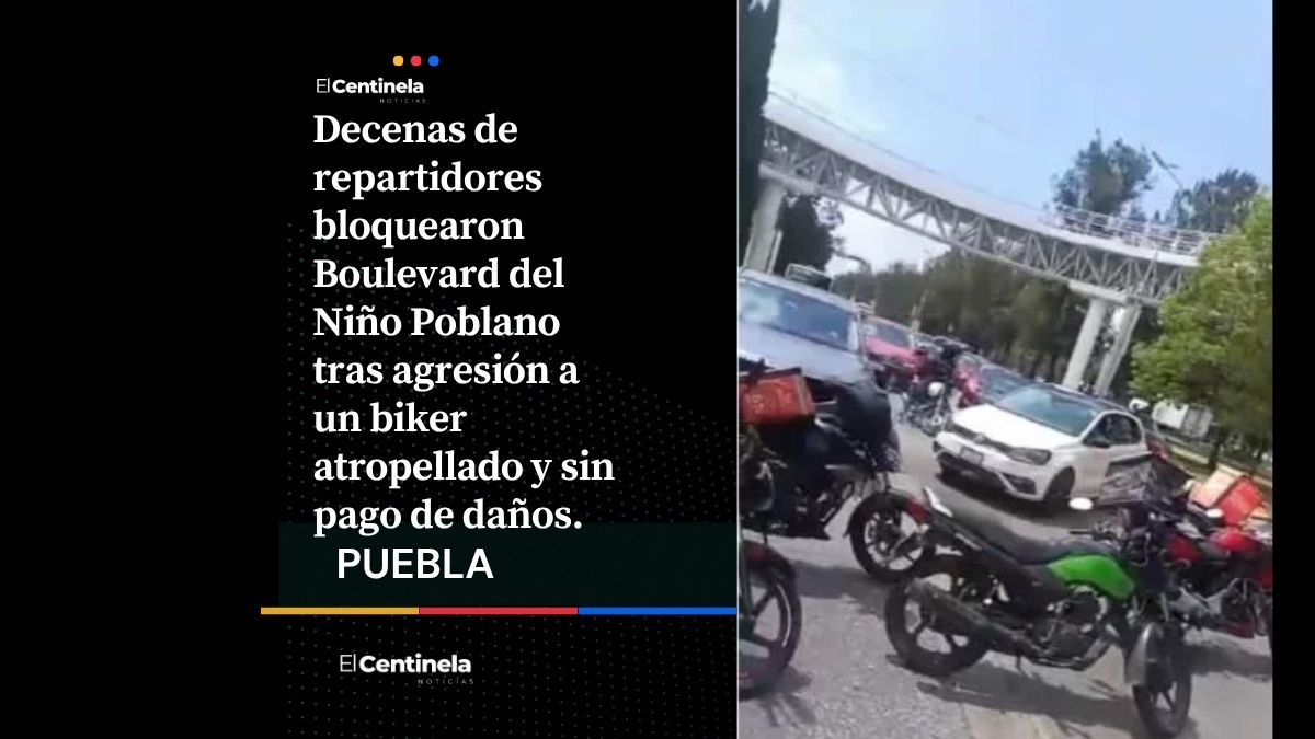 Repartidores de DiDi bloquean el Boulevard del Niño Poblano tras agresión a compañero