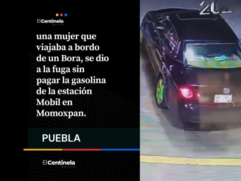 Mujer arranca su Bora sin pagar gasolina en Momoxpan