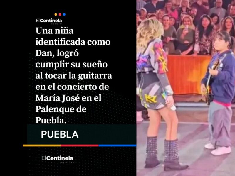 María José cumple sueño a niñita poblana de tocar la guitarra en su concierto en el Palenque de Puebla