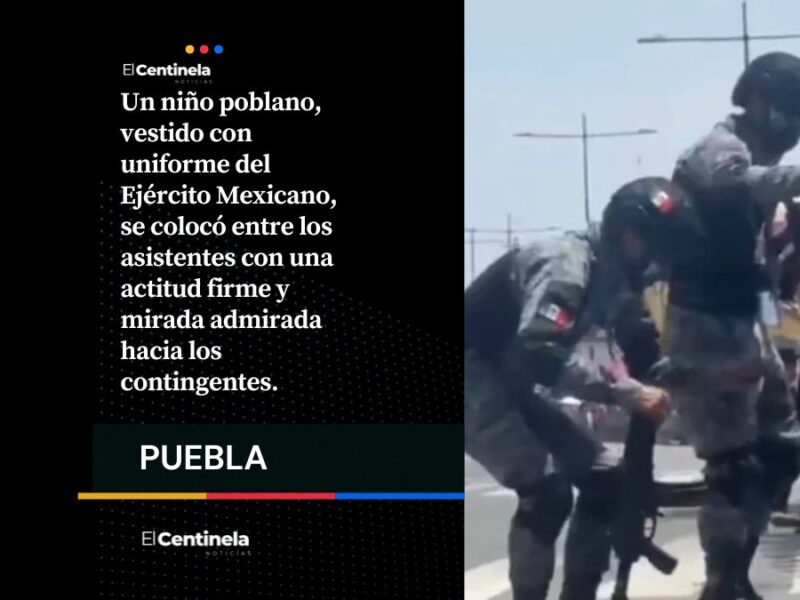Niño vestido de militar roba miradas en Desfile del 5 de Mayo y recibe insignias del Ejército