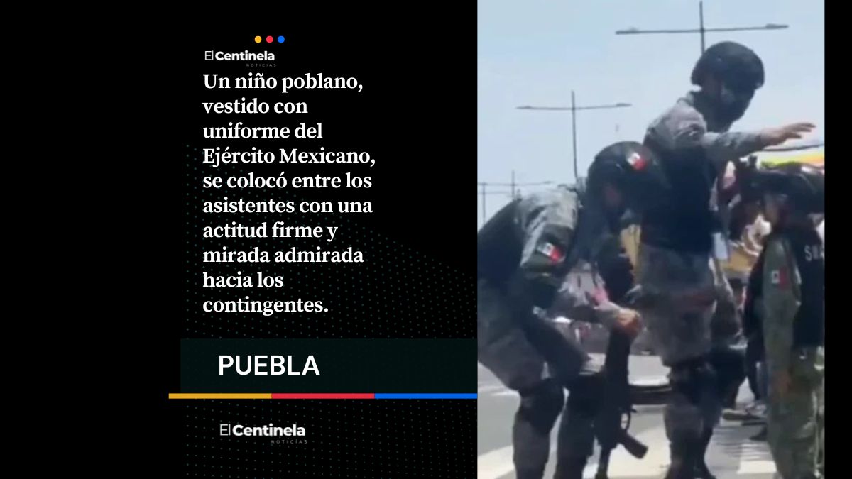 Niño vestido de militar roba miradas en Desfile del 5 de Mayo y recibe insignias del Ejército