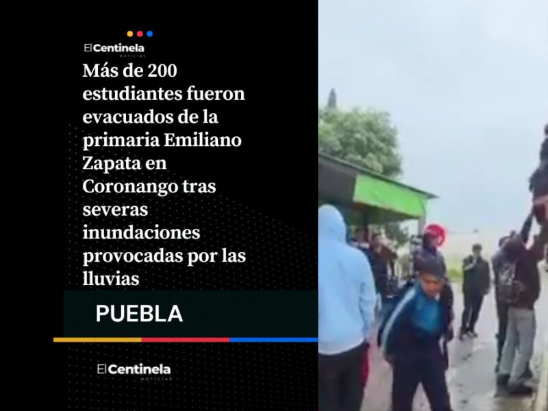 Inundación en primaria de Coronango obliga rescate de 200 niños en camiones de volteo