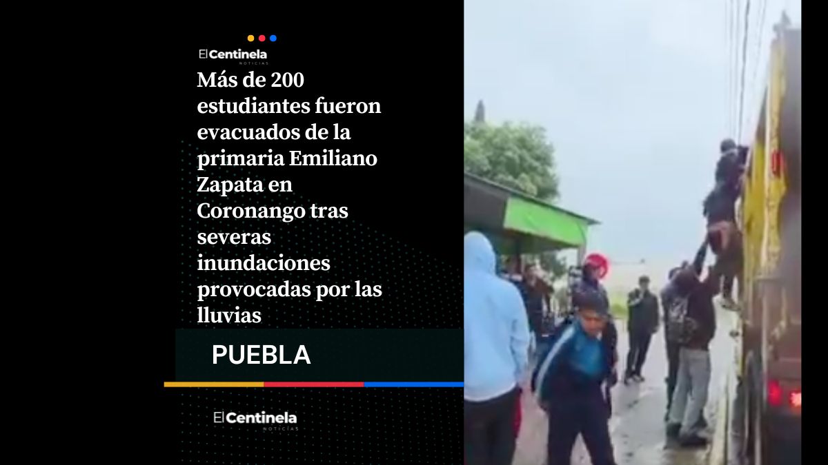 Inundación en primaria de Coronango obliga rescate de 200 niños en camiones de volteo