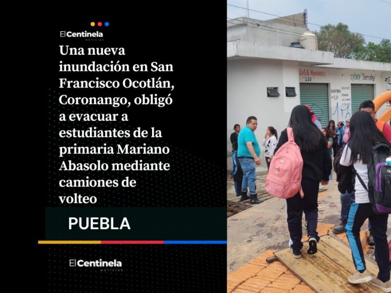 Inundación obliga a evacuar a alumnos de primaria en Coronango, usaron camiones para trasladarlos
