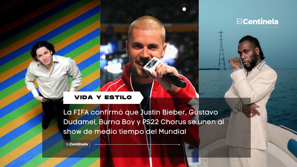 Justin Bieber, Gustavo Dudamel, Burna Boy y PS22 Chorus en el show de medio tiempo de la Final del Mundial