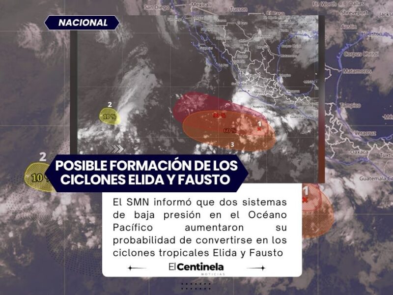 SMN alerta por posible formación de los ciclones Elida y Fausto que provocarían lluvias intensas