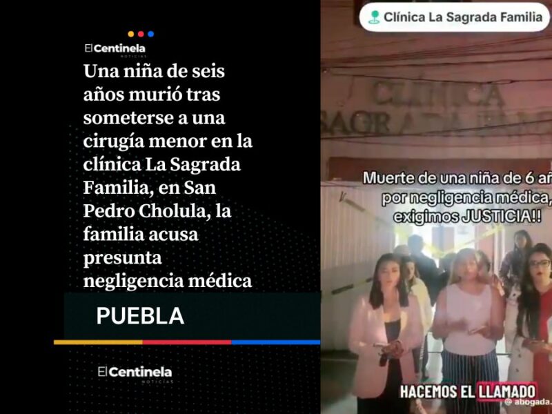 Niña de 6 años muere tras cirugía menor en clínica de San Pedro Cholula, denuncian negligencia médica