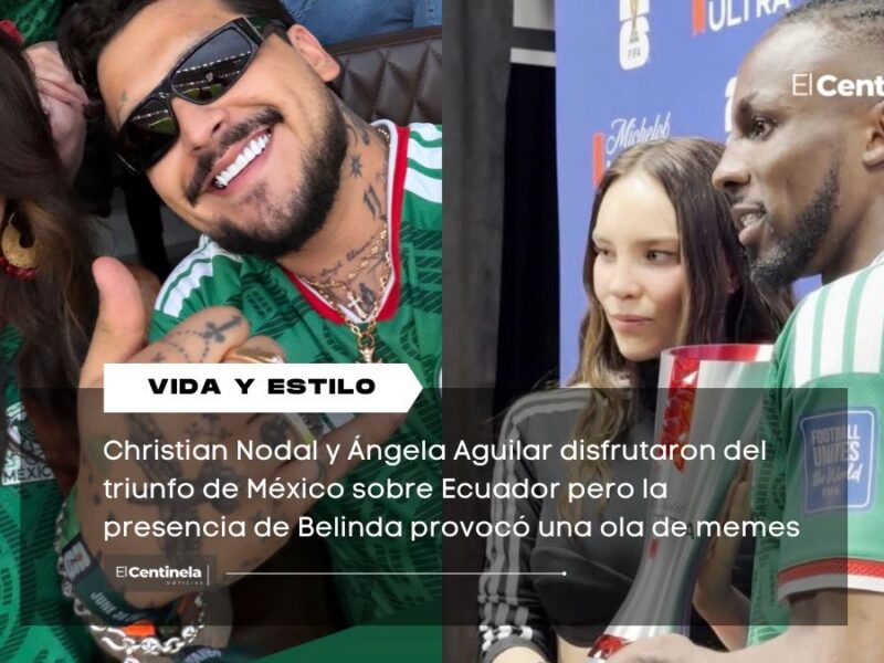 Christian Nodal, Ángela Aguilar y Belinda asisten al México vs Ecuador y se desatan los memes